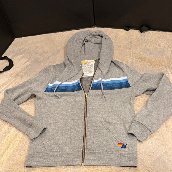 Aviator Nation Tops - Aviator Nation Gray Zip Hoodie with Blue Stripe Accents